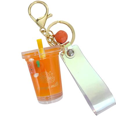 China Fashion Dropshipping Fruit Cup Colorful Floating Key Chain Moving Car Liquid Bag Women Keychains Instrument Toys Pendant Gift for sale