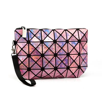 China Fashion Decoration Laser Shining PU Drop Pattern Rhombic Hand Holding Cosmetic Makeup Brush Handmade Bag Water Droplet for sale