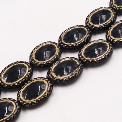 China Jewelry DIY/ Garment /Accessories/Tibetan Black Beads Old Decoration Antique 13*17mm Plastic Flat Round Beads Retro Acrylic Egg Shaped Beads For Jewelry Making Ornaments for sale