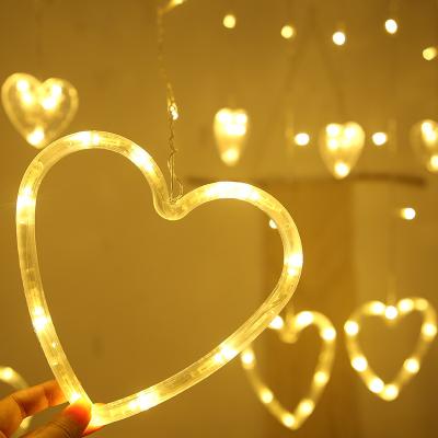 China Love Heart Curtain Lights Home Decoration LED Love Heart Shape Window Curtain String Light for sale