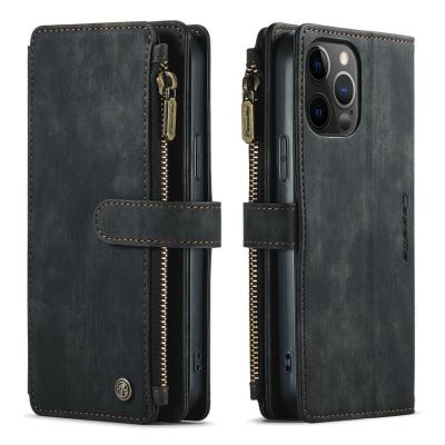 China CaseMe Shockproof Case for iPhone XR Premium Soft Leather Zipper Flip Folio Wallet PU with Wrist Strap Card Slot Kickstand Protective Case for sale