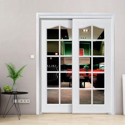 China Waterproof Modern Slide French Doors Interior Kitchen Room Glazed Double Sliding Door for sale