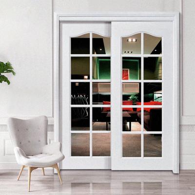 China Sound Insulation White Top Mounted Patio Kitchen Tempered Glass Wood Sliding French Doors for sale