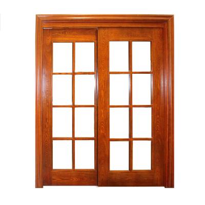 China Windproof Overhead Rail 63 X 79 Transparent Interior Glass Slide Wood Door For Balcony for sale