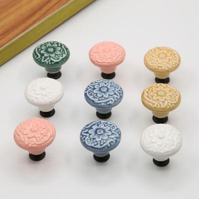 China Sale Modern Hot White Pink Kitchen Furniture Pulls Yellow Blue Green Ceramic Knobs for sale