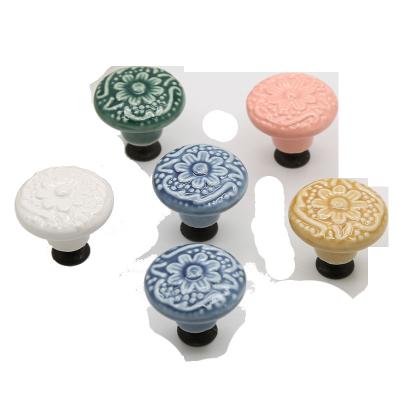 China Modern ceramic blue decorative ceramic cupboard door knobs handles and knobs for sale