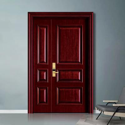 China Modern Custom Villa Solid Carved Interior Exterior Uneven Double Leaf Wood Door for sale