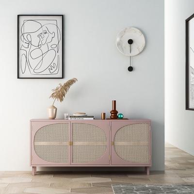 China Modern Rattan Kitchen Room Wooden Black Pink Sideboard Cabinet Modern Dining Sideboard for sale