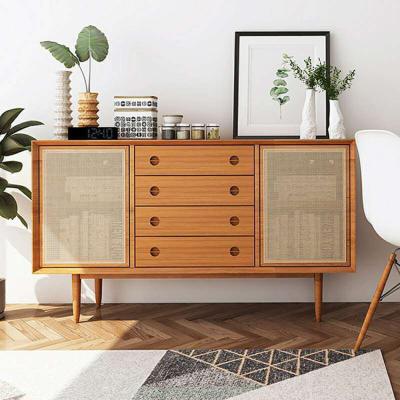 China Nordic Simple Modern Wooden Furniture 2 Door 4 Drawer Rattan Sideboard Modern Cabinet for sale