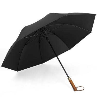 China Coastal Promotional Windproof Auto Open Sunshade Handle Wooden Golf Umbrella for sale