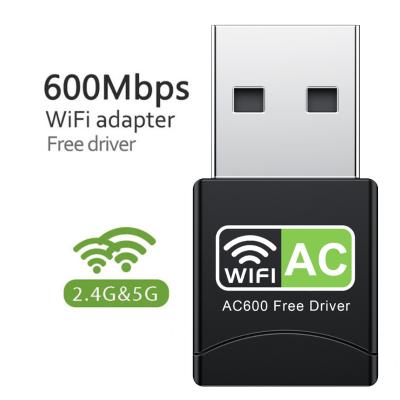 China Desktop Dual Band USB Wireless Adapter AC 600Mbps Free Driver 600mbps wifi adapter wifi antenna for pc adapter 600mbps usb pc laptop for sale