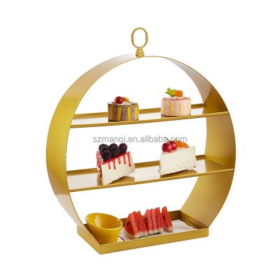 China Modern Luxury Hotel Restaurant Afternoon Tea Decoration Rack 3 Tier Stainless Steel Afternoon Tea Dessert Rack for sale