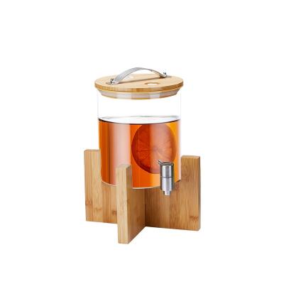 China 3L Bamboo Glass Beverage Dispenser Mix Soda Beverage Dispenser With Wooden Stand 4009 (8L) for sale