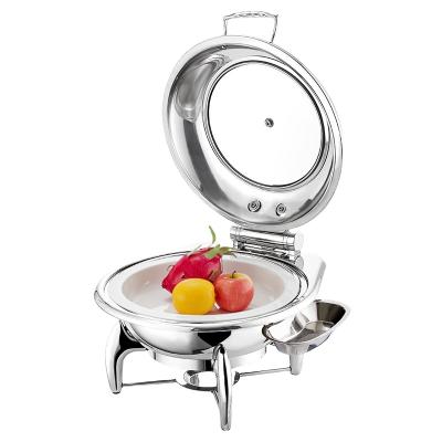 China Restaurant/Hotel Fast-Shop Food Display 304 Stainless Steel Restaurant Used Stainless Circular Ceramic Chafing Dish Round Chafing Dish Food Warmer for sale