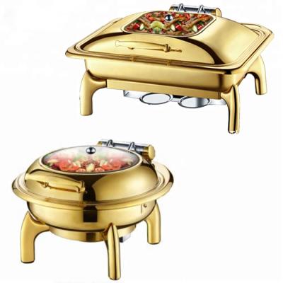 China Hotel restaurant luxury food warmer stainless steel buffet set gold catering teasing dish for restaurant hotel for sale