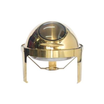 China Restaurant/Hotel Fast-Store Food Display Roll Top Gold Chafing Dish Full 6L Round Shape Dubai Food Warmer Container for sale