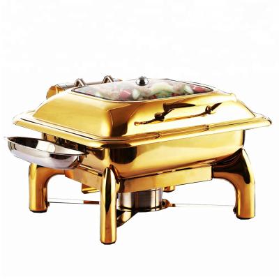 China Hotel Restaurant Backer Customized High Quality Luxury Elegant Chafing Round Chafing Dish Buffet Stove Gold Teaser Dishes for sale