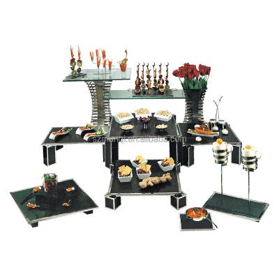 China Banquet modern luxury restaurant cake dessert decoration stainless steel multi-layer display rack with glass rack for sale