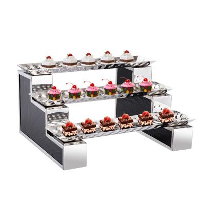 China Modern Luxury Buffet Riser Cake Snack Dessert Display Rack Tea Party 3 Tier Buffet Catering Rack for sale