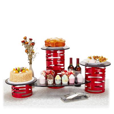 China Show creative dessert food display rack buffet table fruit plate cylinder cake stand holder for hotel party for sale