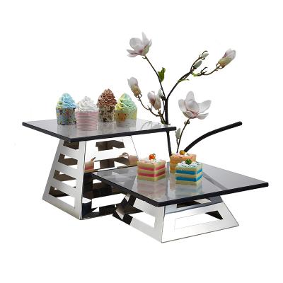 China Desgin Modern Mirror Polish Stainless Steel Dessert Cup Glass Holder Set Round Cake Stand Set Dessert and Riser Holder for sale