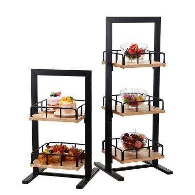 China Eco-friendly Wedding Decor Dessert Display Stand Black Wooden Stand For Buffet Table Events for sale