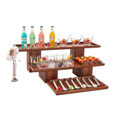 China Manqi CLASSIC Universal Solid Wood Combination Set Dim Sum Wine Display Stand Cutlery Placement Rack for sale