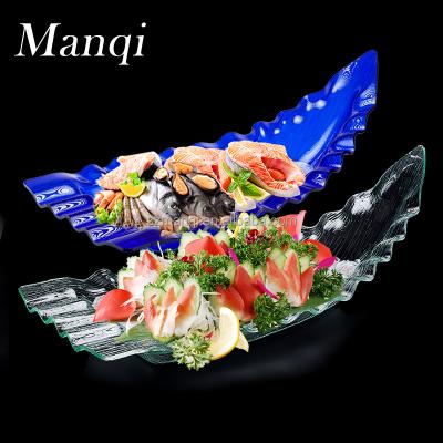 China Sustainable Acrylic Sushi Boat Shape Dish Sashimi Platter Iced Seafood Platter With Water-stop Sheet For Restaurant for sale