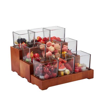 China Eco-friendly Sourcing Wooden Decorations Jam Display Stand Other Hotel Food Display Unique 3 Tiers Food Display Stand for sale