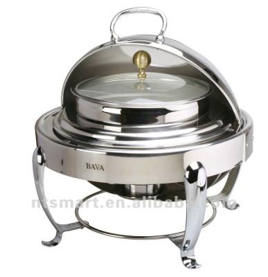 China Full Size Round 4.5L Stainless Steel Buffet Soup Station With Large Roll Top View Lid And Herringbone Legs for sale