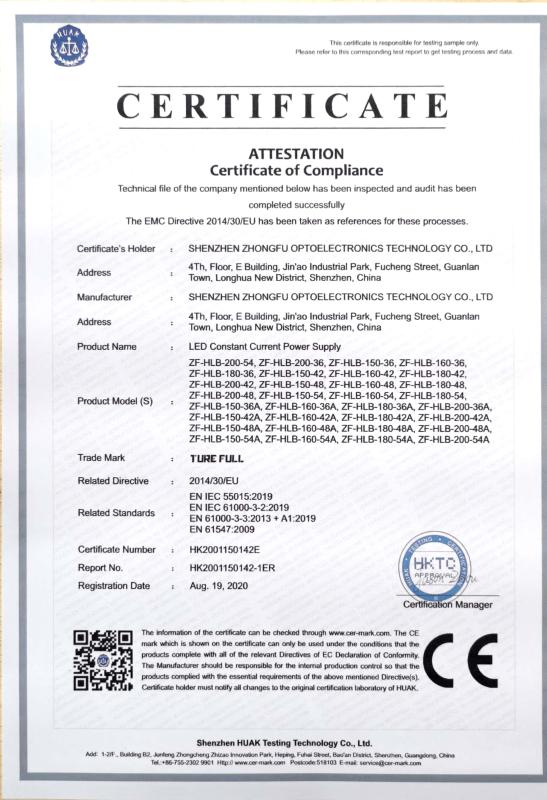 CE - Shenzhen Zhongfu Optoelectronics Technology Ltd.