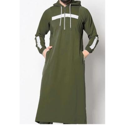 China MuslimQLO Arab men's patchwork sweater long 1025 thrift polyester thrift muslim men winter hooded muslim men clothing for sale