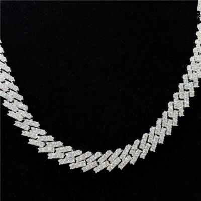 China Classic Setting 10mm Width One Row Fully Iced Out Cuban Link 925 Silver Iced Out Cuban Link for sale