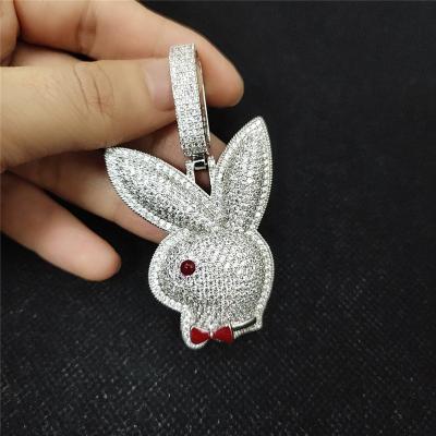 China Hip Hop Mens Hip Hop Iced Out Hitter CZ Diamond Rabbit Head Pendant Jewelry Necklace for sale