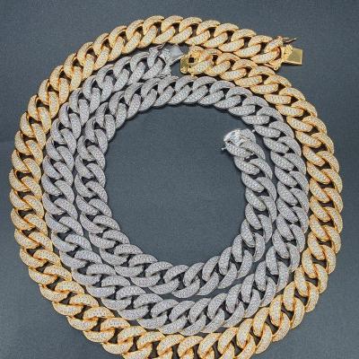 China Wholesale Price Hiphop Hip Hop Cuban Necklace Zirconia Necklace Brass Gold Plated CZ Mens Necklace for sale