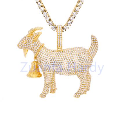 China Custom Hiphop Hip Hop VVS Moissanite Pendant Charm Iced Out 10K Yellow Gold Goat Jewelry for sale