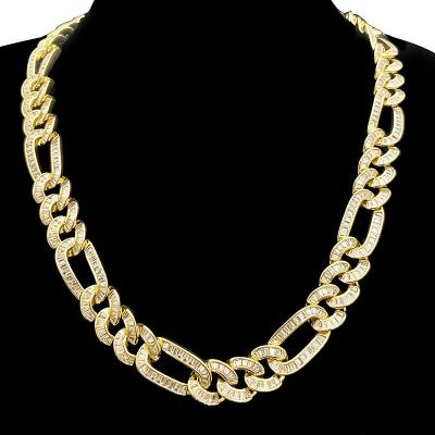 China Hot Sale Hiphop Mens Gold Chain Hip Hop Bling Figaro Chain Iced Out Luxury Wand Diamond Necklace Jewelry for sale