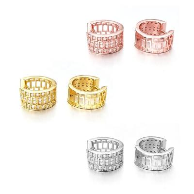 China Casual / Sporty 925 Sterling Silver With Gold Plated Lab Diamond Iced Out Hip Hop CZ Hoop Earrings for sale