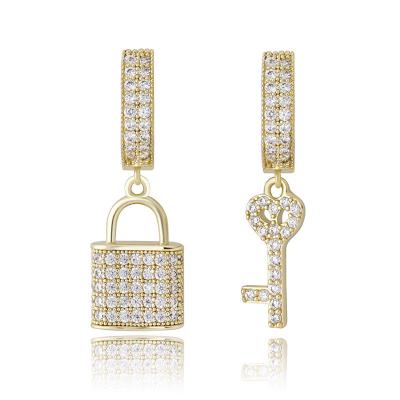 China Vintage Fashion Trendy Women Jewelry Silver Gold Rose Gold Plated CZ Iced Out Bling Lock And Head Earring for sale