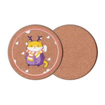 China Sustainable Custom Cat Coasters Wooden Coaster Set Tabletop Display Round Cup Mat Coaster with Holder for sale