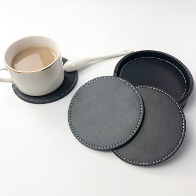 China Sustainable Amazon 2023 Hot Selling Blank Perfect Edge PU Leather Coffee Cup Coaster Table Placemat Coaster for sale