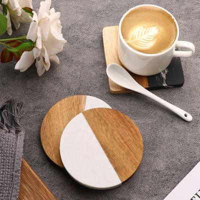 China Sustainable Factory Wholesale Marble And Wood Coasters Wooden and Marble Coaster Wood Marble Coasters For Drinks for sale