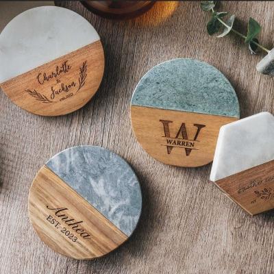 China Sustainable Custom Luxury Stone Coaster Marble Acacia Wooden Coaster for Drinks Cup Drink Round Square Marble Wood Coaster for sale