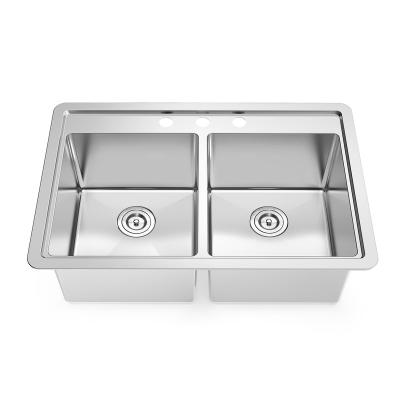 China Modern Handmade Stainless Steel Kitchen Sink Sink Bowl With Pressed Double Deck Bowl for sale