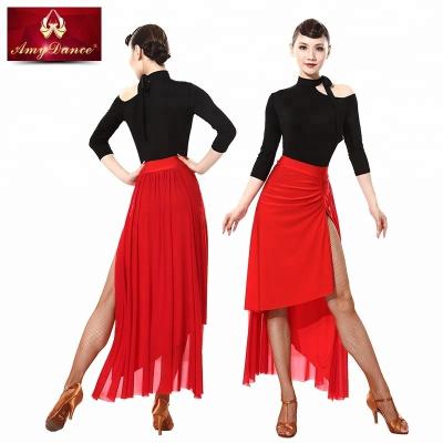 China Eco-friendly Red Side Split Long Irregular Latin Paso Dance Doble Skirts Women Adult Latin Dance Costume for sale