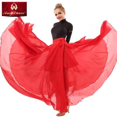 China Modern High Waist Eco-Friendly Tie Belt Ballroom Practice Skirt Maxi With Big Chiffon Edge Ballroom Dance Dress for sale