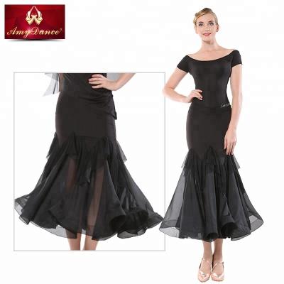 China High End Women's Scoop Ballroom Dancing Skirt Black Adult Modern Ballroom Dance Dress Eco-friendly Style for sale