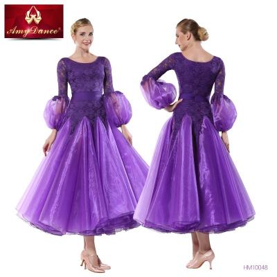 China Custom Made Eco-Friendly Big Sleeves Organza Edge Waltz Ballroom Dance Wear Ballroom Dance Dress for sale