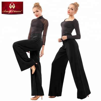 China Women High Waist Leg Stretch Ballroom Dance Wide Leg Pants for sale