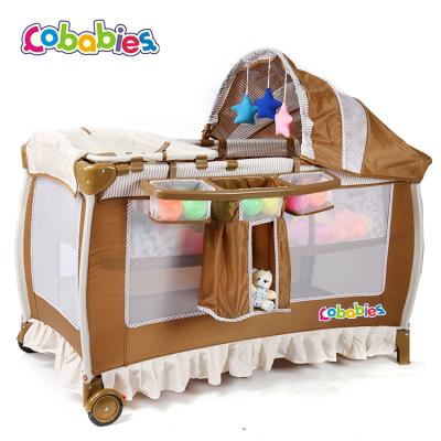 China Polyester/Plastic/Steel Hot Selling Cobabies Multifunctional Baby Crib Baby Playpen for sale